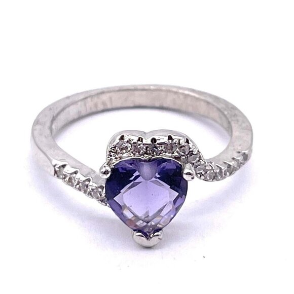 N/A Jewelry - 925 Sterling Silver Diamond Heart Ring Size 5.5